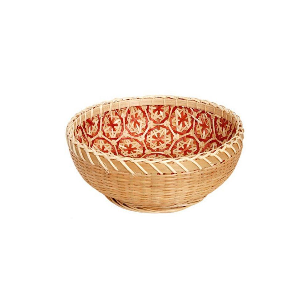Round Bamboo Storage Basket Sturdy Fruit  Serving Tray High-quality Hand Woven Basket  Office