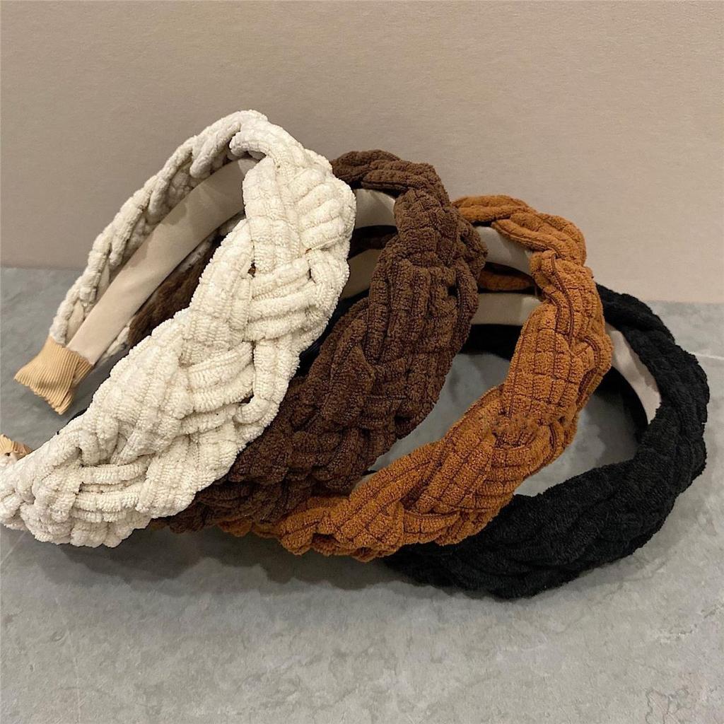 Style Sweet Headbands Weaving Checkerboard Pattern Solid Color Hair Accessories