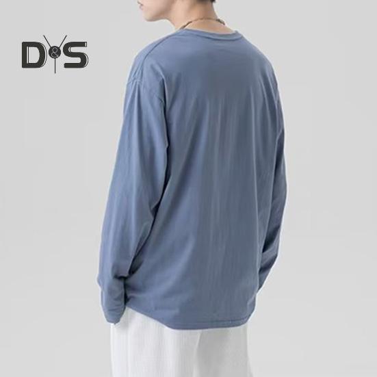 Pánské tričko s kulatým výstřihem, dlouhým rukávem, jednobarevné, pulovr, topy volného střihu, měkké prodyšné tričko, domácí posilovna, streetové oblečení