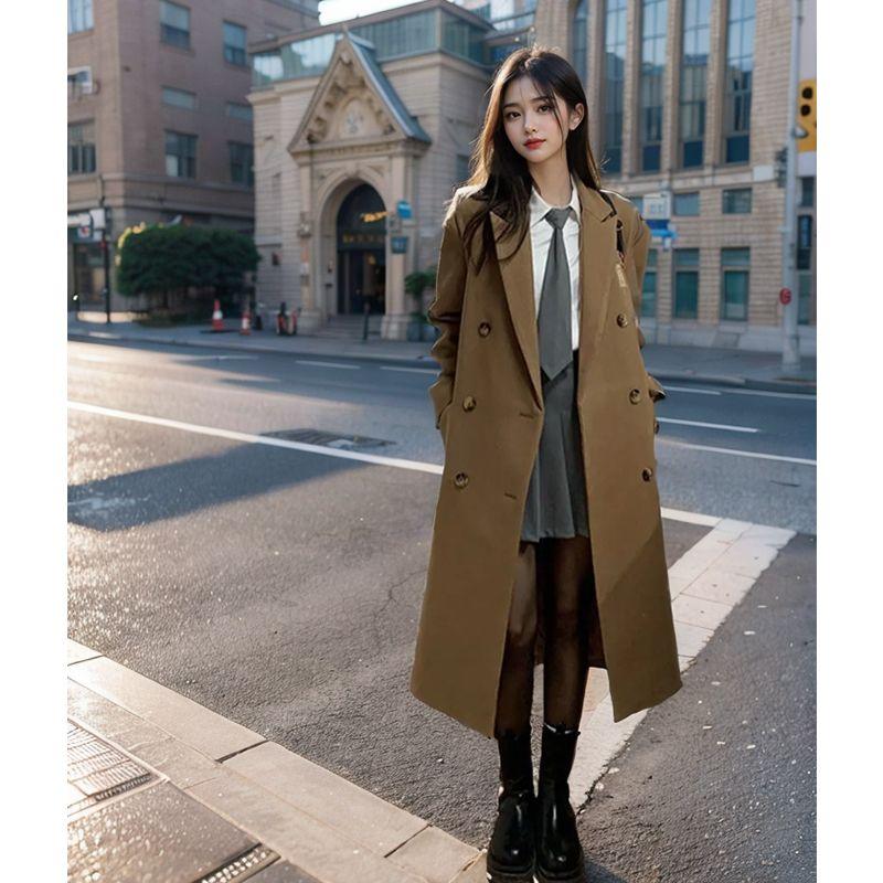 Hepburn Woolen Coat for Women Loose New K-style New Arrival Mid Length Long Length Thickened Black Winter Above the Knee Woolen Outwear