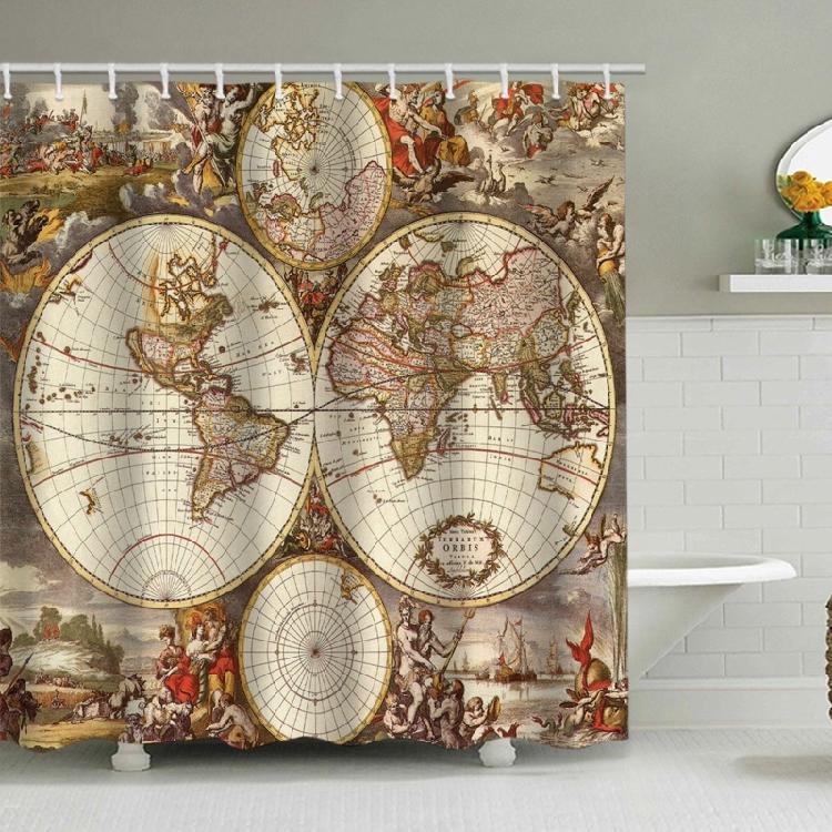 Tenda da Doccia in Tessuto Poliestere Mappa del Mondo Tende Geografiche per Decorazione Bagno