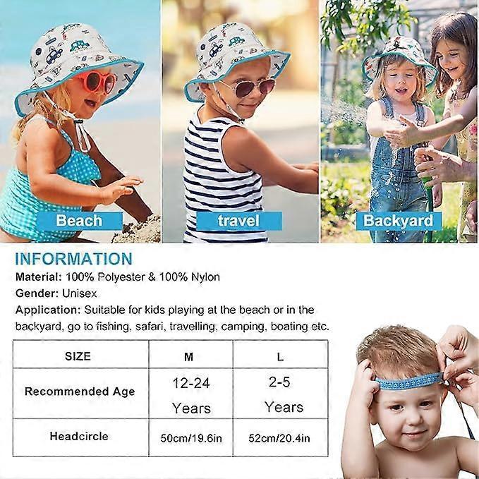 Baby Sun Hat Wide Brimmed Beach Hat with Chin Strap UPF50 Dinosaur Flap Cap for Kids Boys Girls 12-24 Months