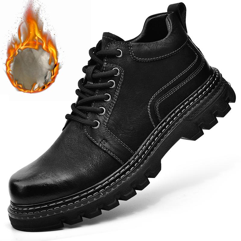 Мужская натуральная кожа ретро большого размера сверхлегкая повседневная обувь ручной работы мужские высокие ботильоны прохладный черный 3690₽
