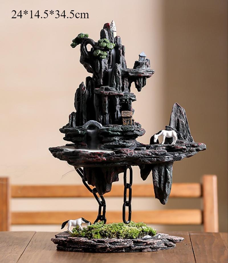 

Y Suspended Mountains and Flowing Water Incense Burner Zen Sandalwood Backflow Incense Holder Tearoom Home Indoor Resin Decor коричневий