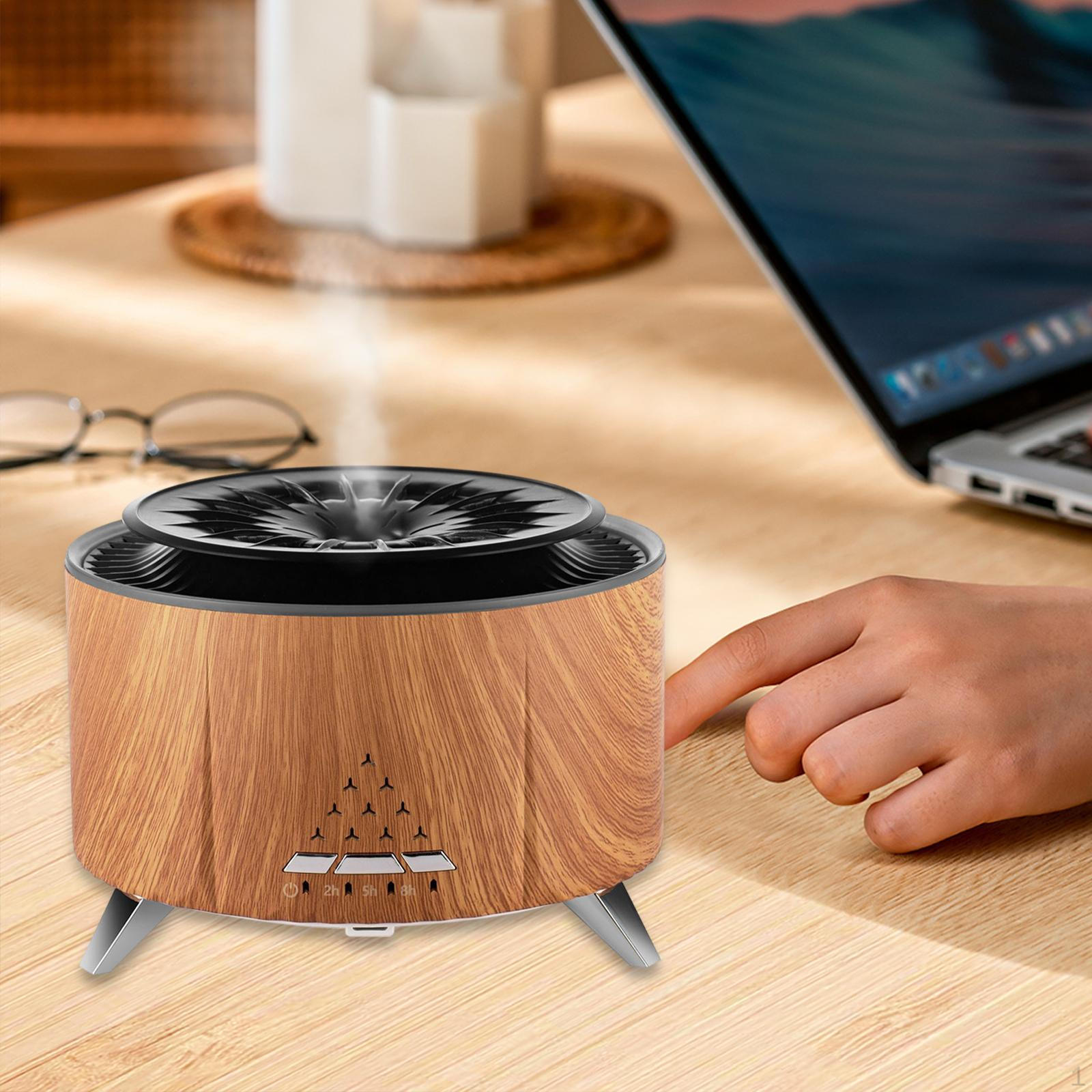 

Flame Humidifier Birthday Office Farmhouse Desk Aroma Essential Oil Diffuser White Wood