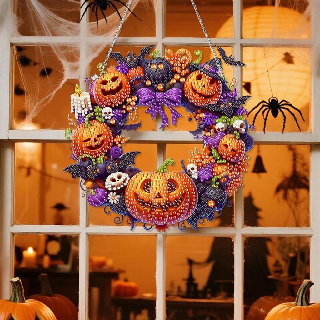 Strassmalerei Halloween-Kranz 2D Acryl Aufhängbare Fensterdekoration Strassmalerei Bastelset Für Schlafzimmer Arbeitszimmer