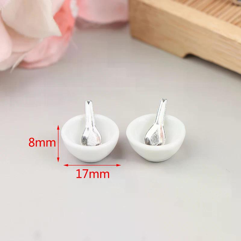 4pcs/set 1:12 Dollhouse Miniature Mini Ceramic Bowl Soup Spoon Model Toys
