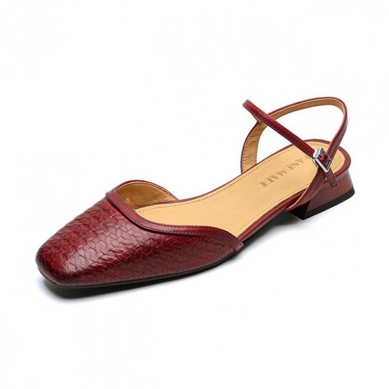 Bequeme Tasche Kopf Rücken leer Sandalen Sommer flache Sandalen gewaschenes Rindsleder einfarbig Rindsehne weiche Sohle große Größe Freizeitsandalen