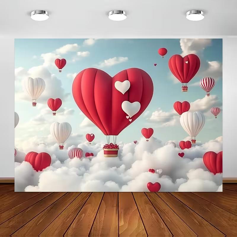 Couple Photography Background with Romantic Clouds and Love Balloons 47.2x31.5inch/120*80cm