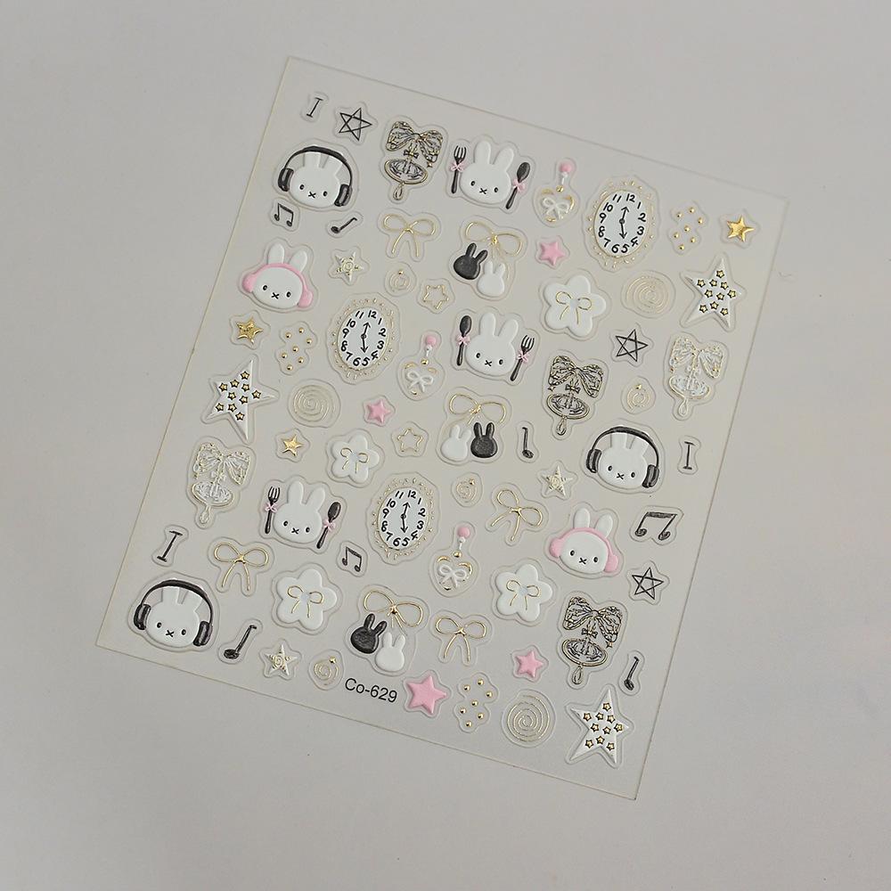 White Rabbit Music Nail Art Stickers with Bowknot and Adhesive