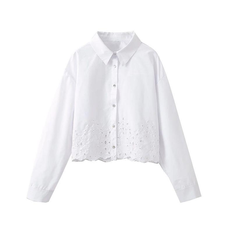 

Araltay Fashion Style Women s Clothing French Style New Arrival Casual Fashion Unique Design Cut Out Embroider Short Shirt White L