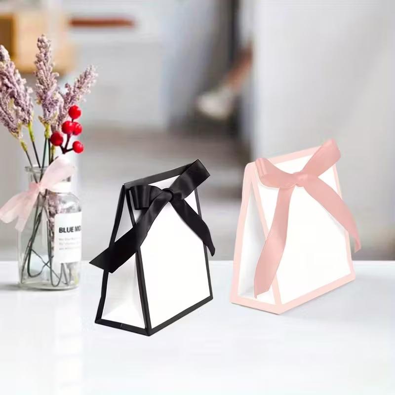 10-80PCS Black White Bow Gift Bag Wedding Birthday Bridal Shower Party Tote Elegant Reusable Gift Packaging Bag