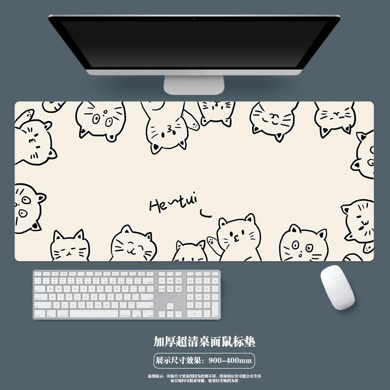 Cat Mouse Pad Large Cute Cartoon Laptop Office Keyboard Pads Customized Nonslip Kawaii Black Cartoon Cats Desk Mat