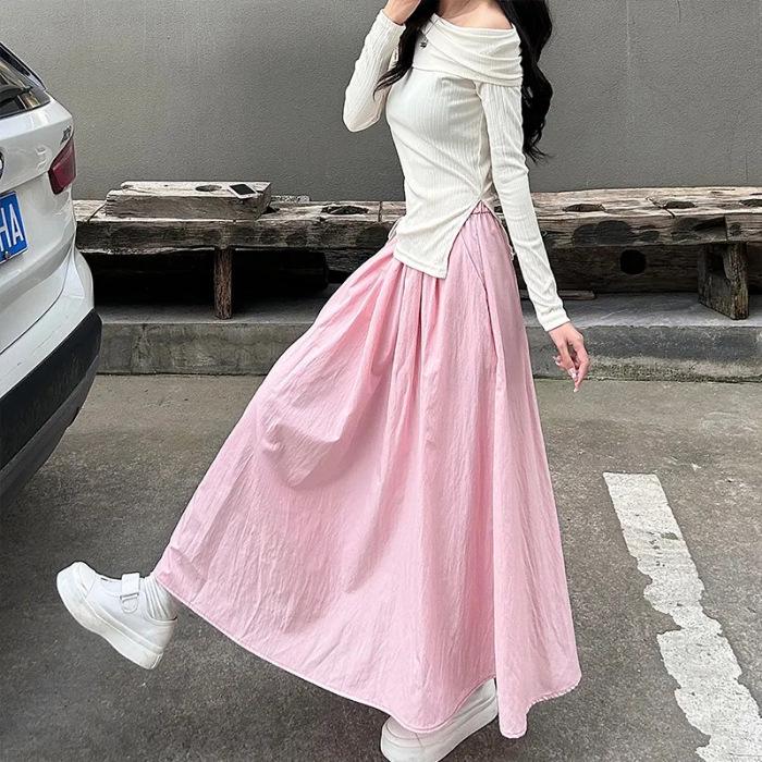 Yamamoto Autumn High-Waist Pleated A-Line Midi Skirt