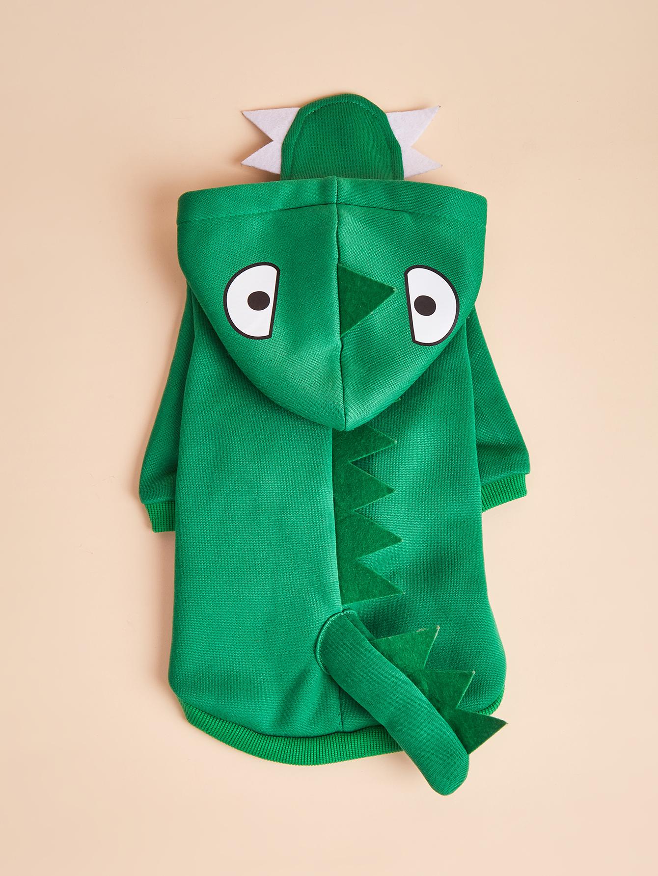 

Halloween Dinosaur Dog Costume Clothes, Green Plush Pet Hoodie with 3D Dino Details, Festive Pet Outfit for Small/Medium Dogs XS（old） зелений