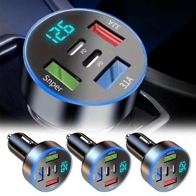 5 in 1 USB Auto Handy Ladegerät Adapter mit Spannungsanzeige Dual PD Port Super Schnellladung für IPhone OPPO C3J0