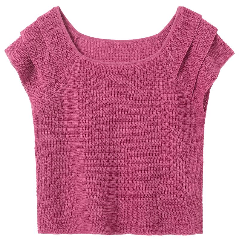

Sancai 2026 Summer U-Neck Flutter Sleeve Knit Top S