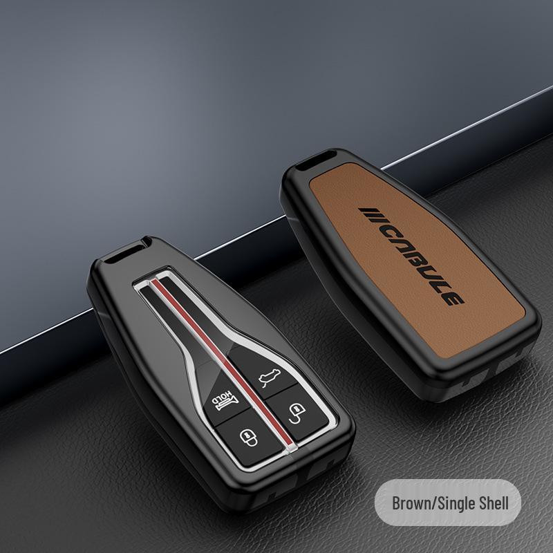 Compatible Hongqi H5 Key Case: Alloy Leather Patchwork Cover with Buckle