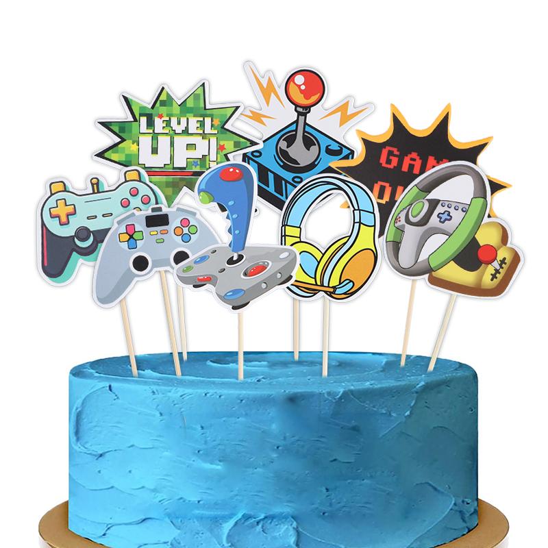 16pcs Video GamePad Cupcake Topper Picks Game On Happy Birthday Party Cake DIY Decoration Supplies Kids Boy Girl Favors Gifts