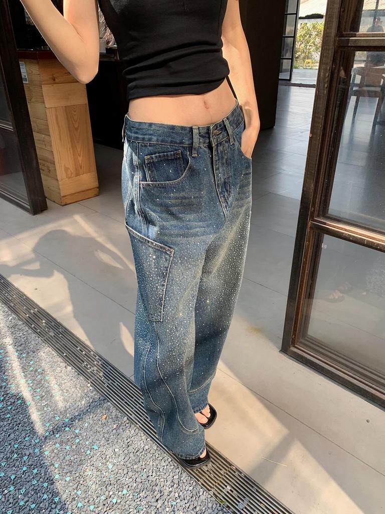 American Fashion Curved-Leg Star-Studded Wide-Leg Jeans for Women - Spring 2026 Edition