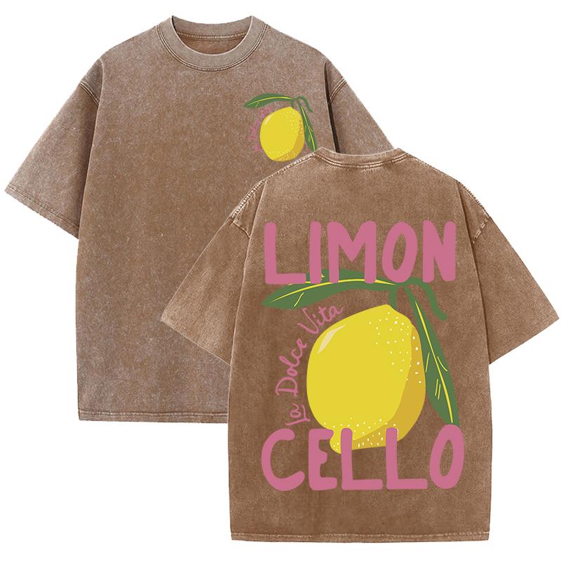 Lemon Cello Fresh Fruit Pink Letter Washed T-Shirt Womens Y2K Summer T Shirts Oversized Cotton Tops Loose Soft Short Sleeve