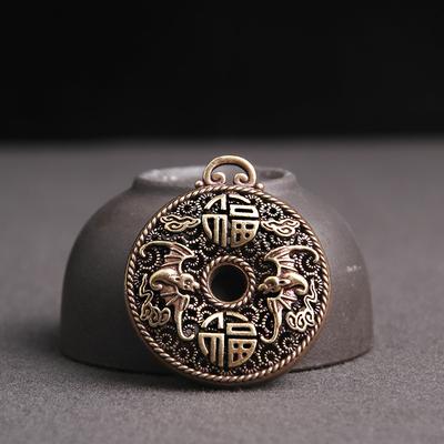 Messing Hohl Wufu Linmen Figuren Miniaturen Rund Schlüsselanhänger Anhänger Kreatives Handwerk Geschenk Feng Shui Dekoration Zubehör