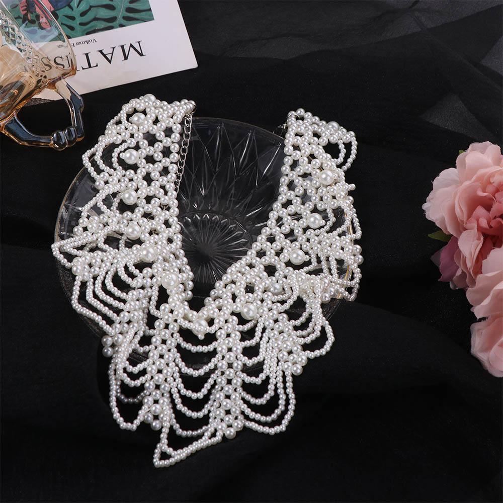 Beaded Lace Trim Collar Multi-layered Pearl Necklace Woven Women's Clavicle Chain Party