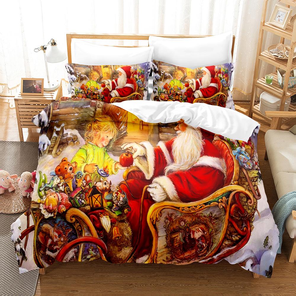 Santa Claus Bedding Christmas Bedroom Down Duvet Cover and Pillowcase 2/3pc Single Double Bed 3D Printed Duvet Cover Set Gift