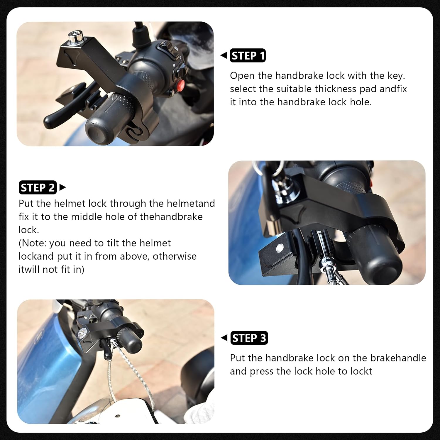 Замок для мотоциклетного шлема и замок; Замок руля и; Комбинированный противоугонный — фото 6