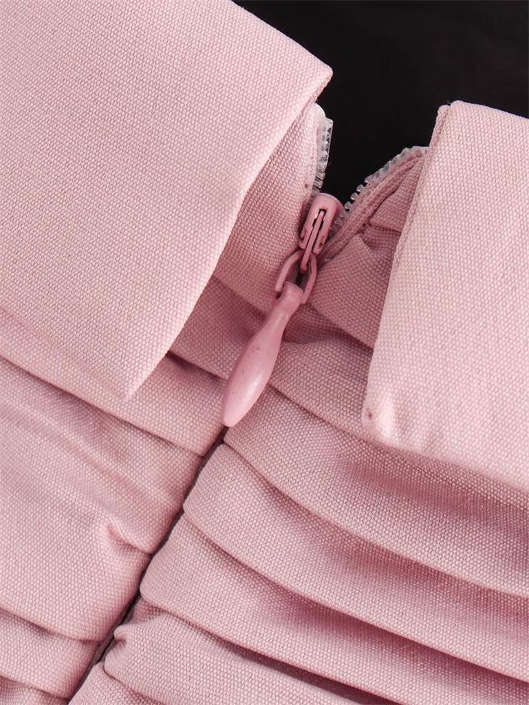 2026 Pink Draping Balloon Mini Camisole Dress - European & American Style Women's Fashion.