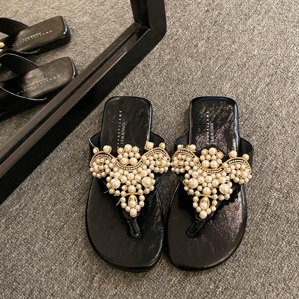 Fashion Bead Women Slippers Flat Sandals Flip Flops Casual Shoes Woman Summer 2025 Trend Beach Open Toe Comfort Clip Toe Slides Mujer