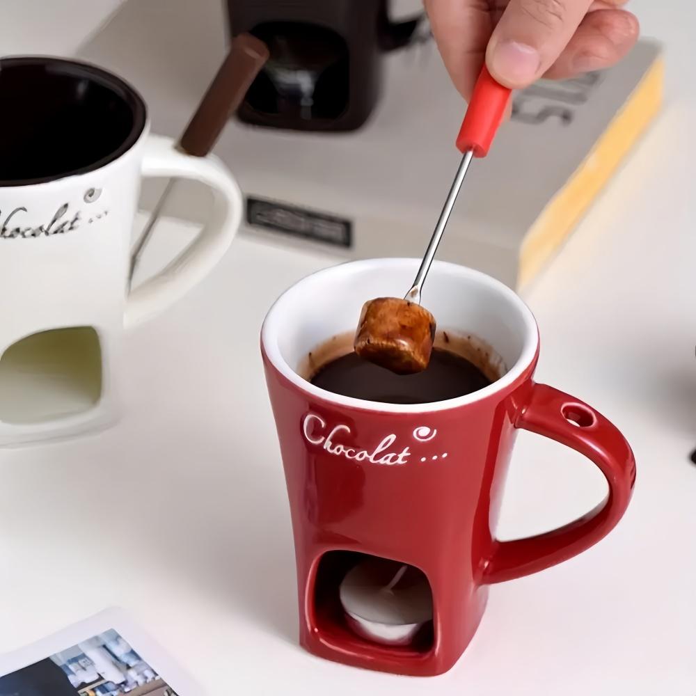 Hot Sale 2 Pcs Ceramic Chocolate Fondue Cups | Valentine's Day Ice Cream Cheese Melting Bowls | Reusable with Forks