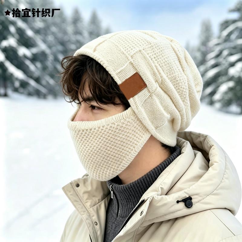 Popular warm knitted pullover hat men's and women's classic plaid winter velvet outdoor windproof wool hat tide