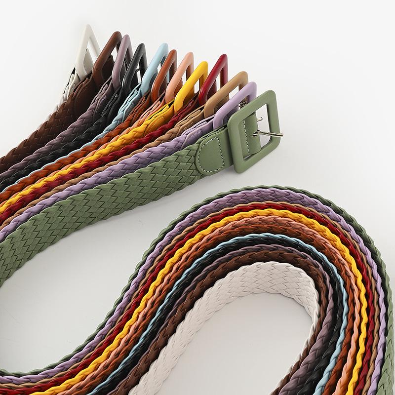 Japanese Pastoral Woven Wide Belt Candy Color Bag Buckle Decorative Dress Jeans Belt Women