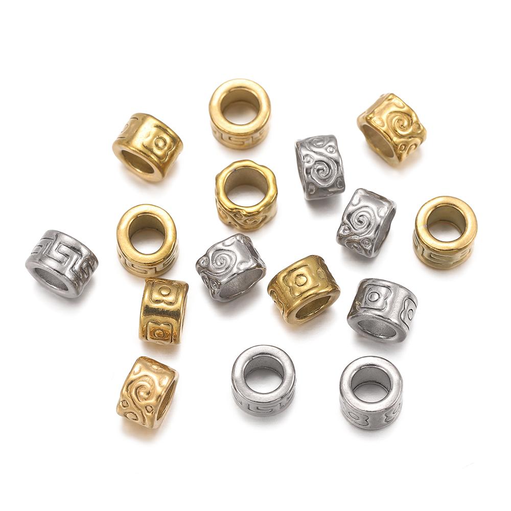5Pcs/Pack Stainless Steel Spacer Beads Large Hole Tube Round Bead for Charm Bracelet Necklace DIY Jewelry Making Accessories