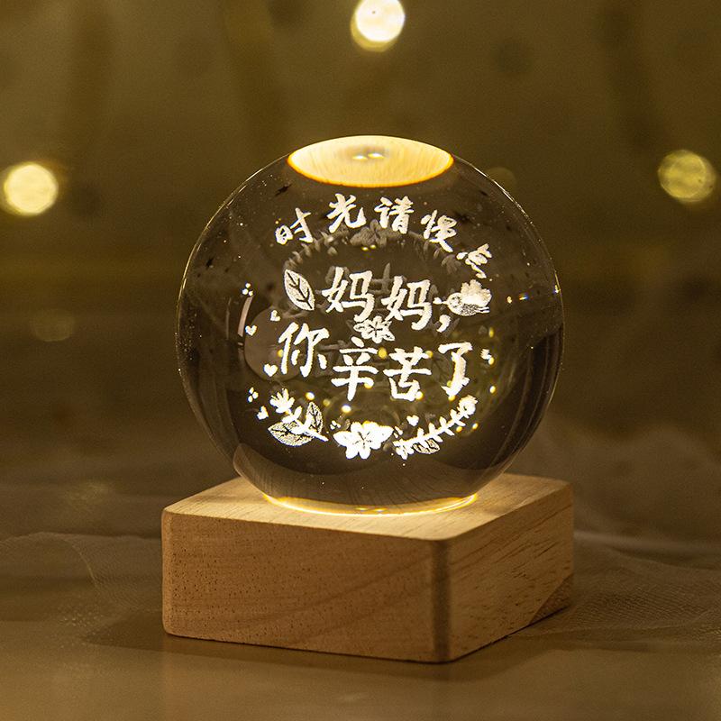 Minge de cristal 3D de 6 cm Planetă de cristal Lumină de noapte gravată cu laser Sistem solar Glob Astronomie Cadou de zi de naștere Decor pentru birou de acasă