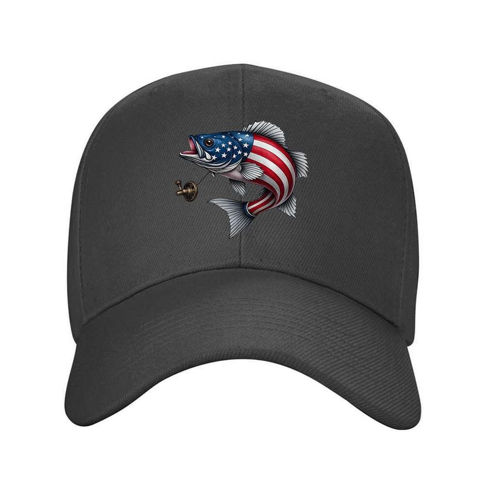 Flag Fish Fishing Reel Baseball Cap Adjustable Solid Color Outdoor Travel Hat