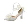 Medium heel stiletto high heels women's sandals 2025 summer new one-word buckle bow single shoes fairy style work shoes
