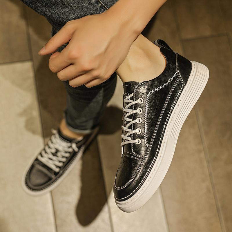 Fashionable men's small white shoes Trend outdoor leisure styles Youth outdoor sports walking men's Classic Black Lace up shoes