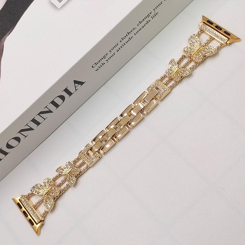 For Apple Watch Band 44mm 40 41 38mm Bling Butterly Metal Bracelet For iWatch Series 9 8 7 6 5 4 3 SE 42mm 45mm