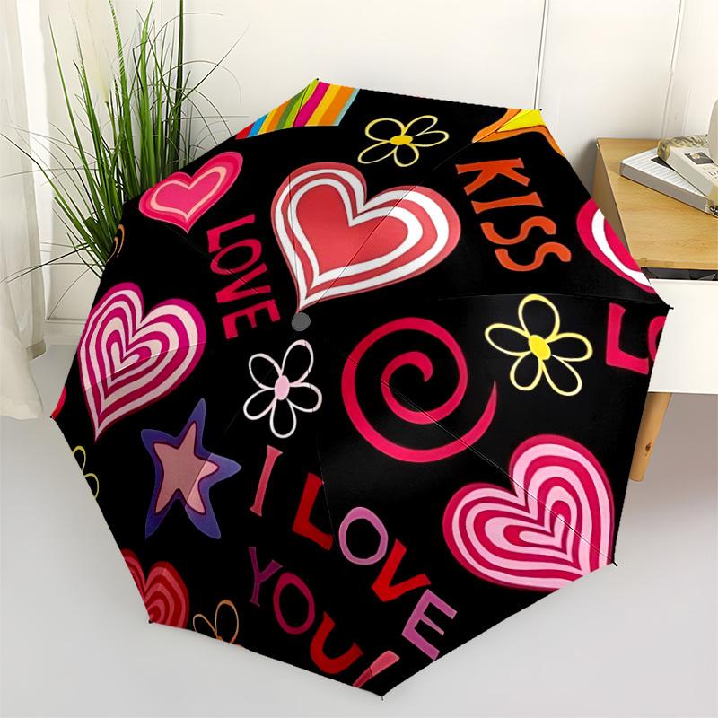 

1pc Love Heart Decorations Automatic Folding Umbrella - Portable Collapsible Design, 8-Rib Iron Frame, Durable Fabric yy251125026