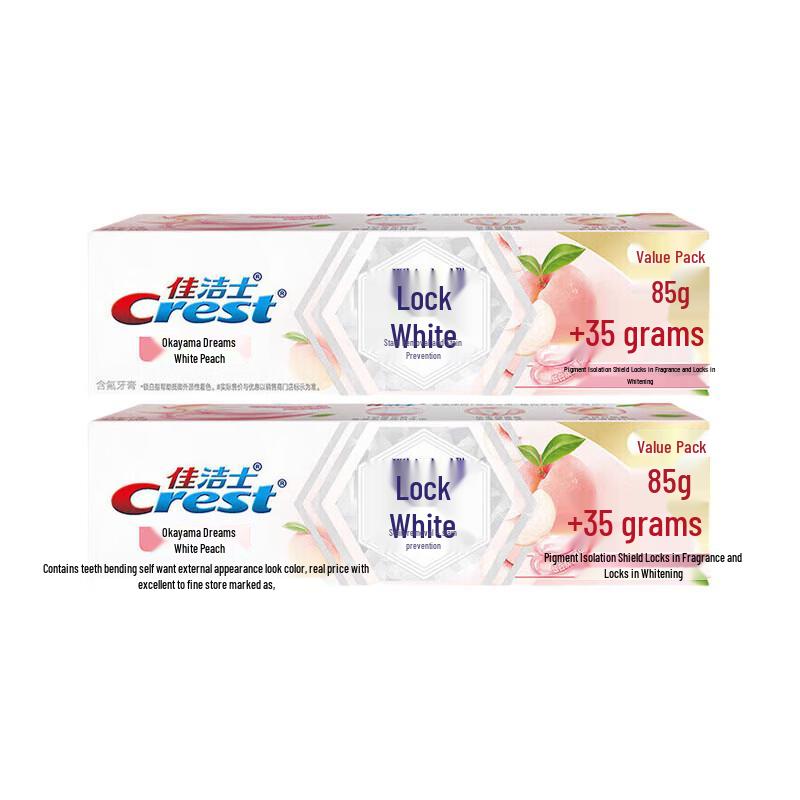 

Crest Peach Whitening Toothpaste 85g+35g Duo with Bonus Tissues