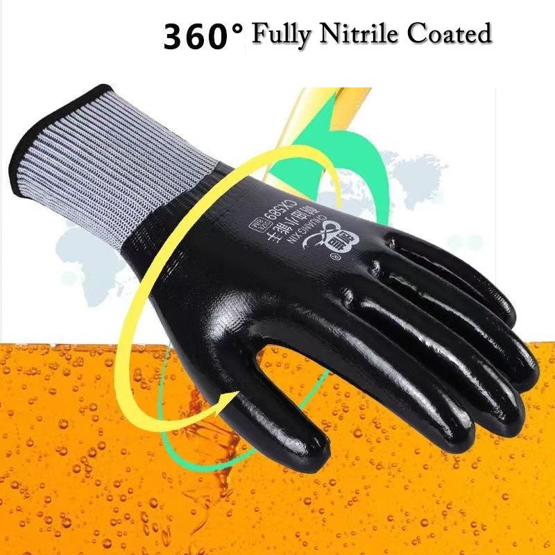 1pair Anti-Slip Waterproof Gloves Nitrile Coated Oil/Water Resistant Work Gloves For Garden Repairing Fishing Work Safety Gloves