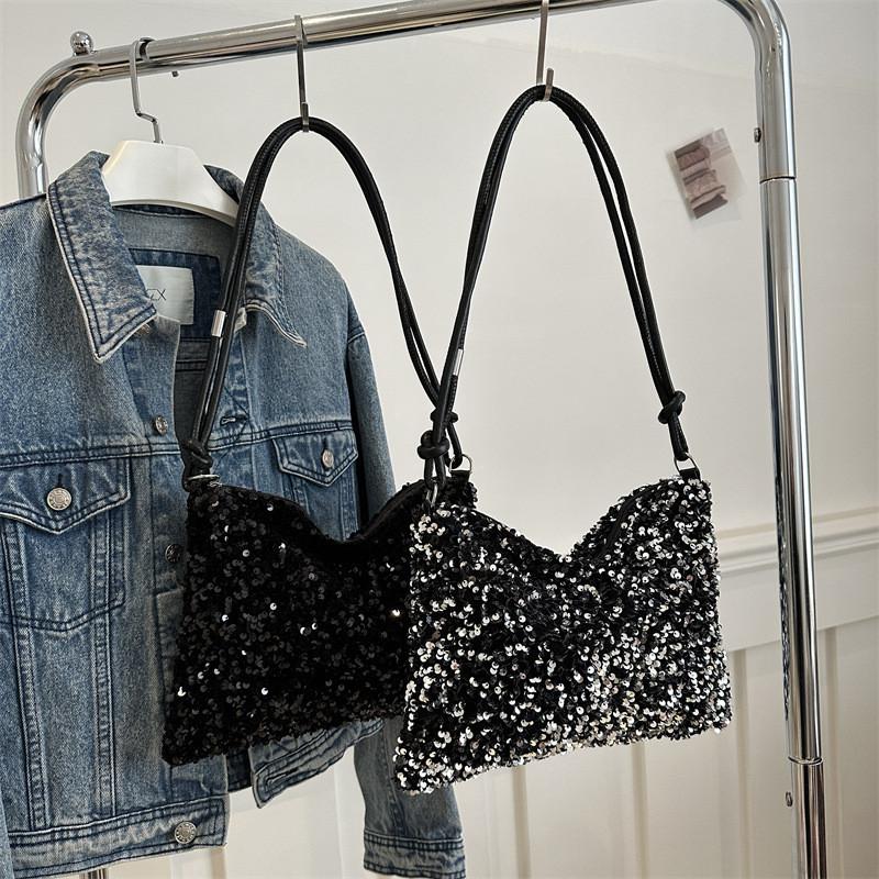 Trendy Sequin Handbag Women's 2024 Spring Latest Fashion Big Capacity Armpit Shoulder Bag Popular Small Square Bag
