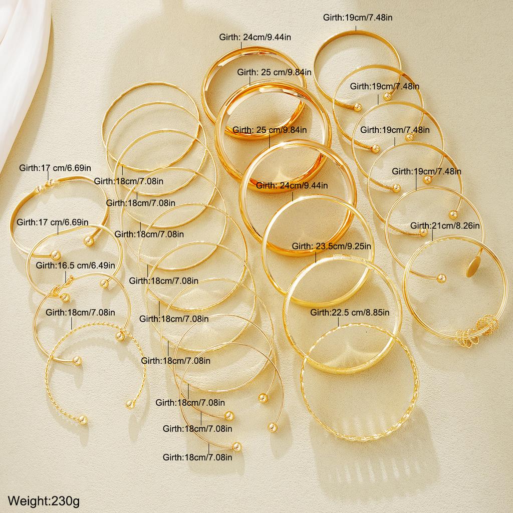 Modisches Goldfarbenes Minimalistisches Geometrisches Glattes Armreif-Set Elegantes Retro-Design Metallarmbänder Für Damen Urlaubs-Party-Schmuck