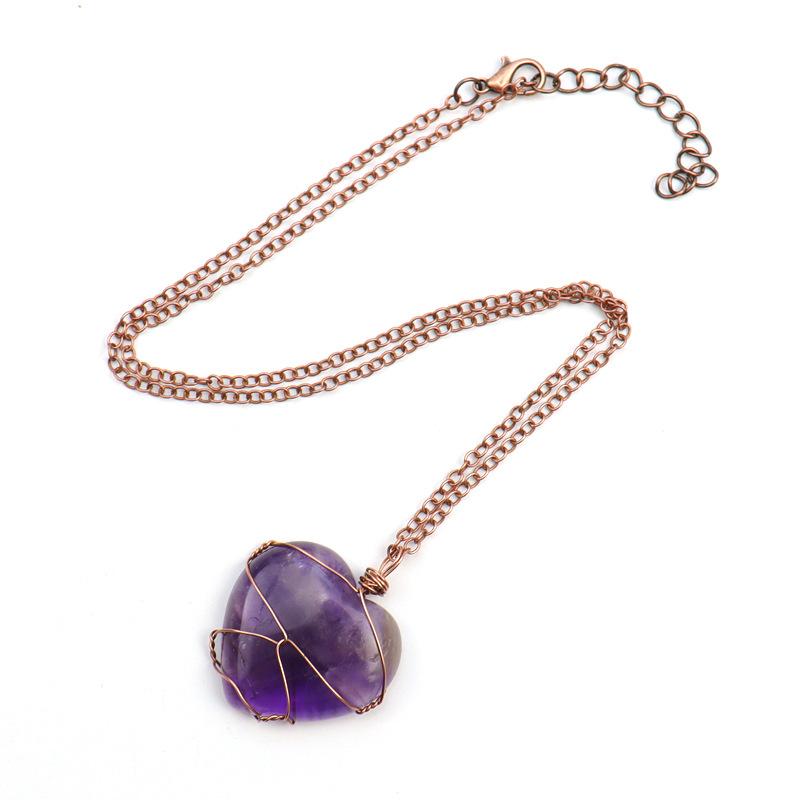 Hand-Wound Woven Tiger Stone Heart-Shaped Love Rough Stone Natural Crystal Stone Necklace N549