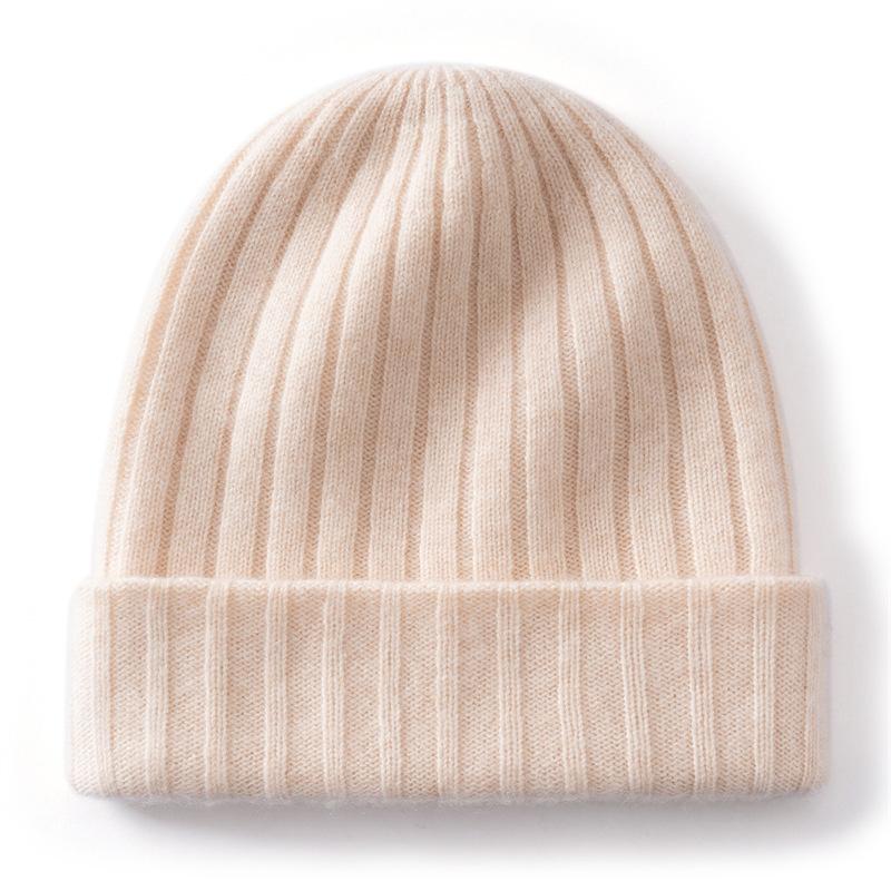 Cashmere hat women's autumn and winter versatile double-layer thickened warm knitted wool ear protection hat men's pit strip first-line hat winter