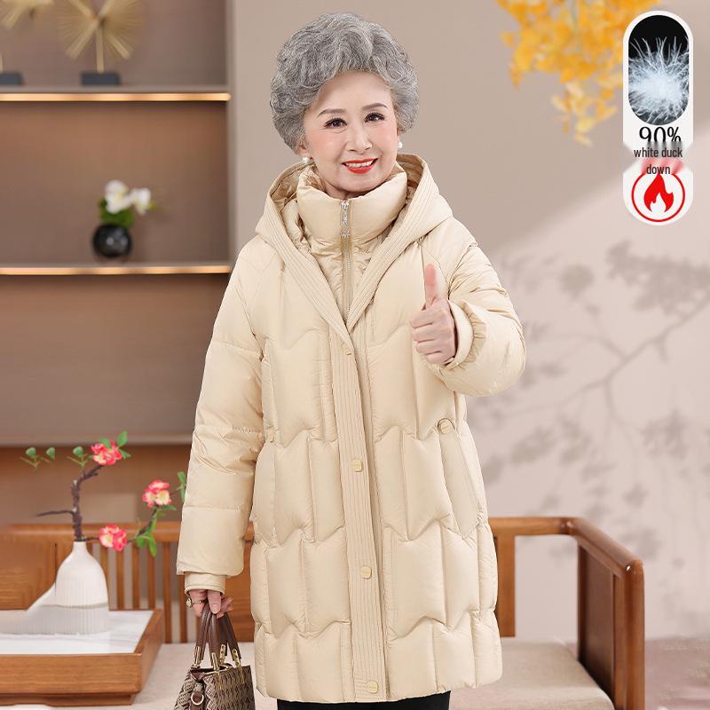 

Women s Mid-Length White Duck Down Coat - Grandmother Winter Warmth 2XL (95-110 jin)