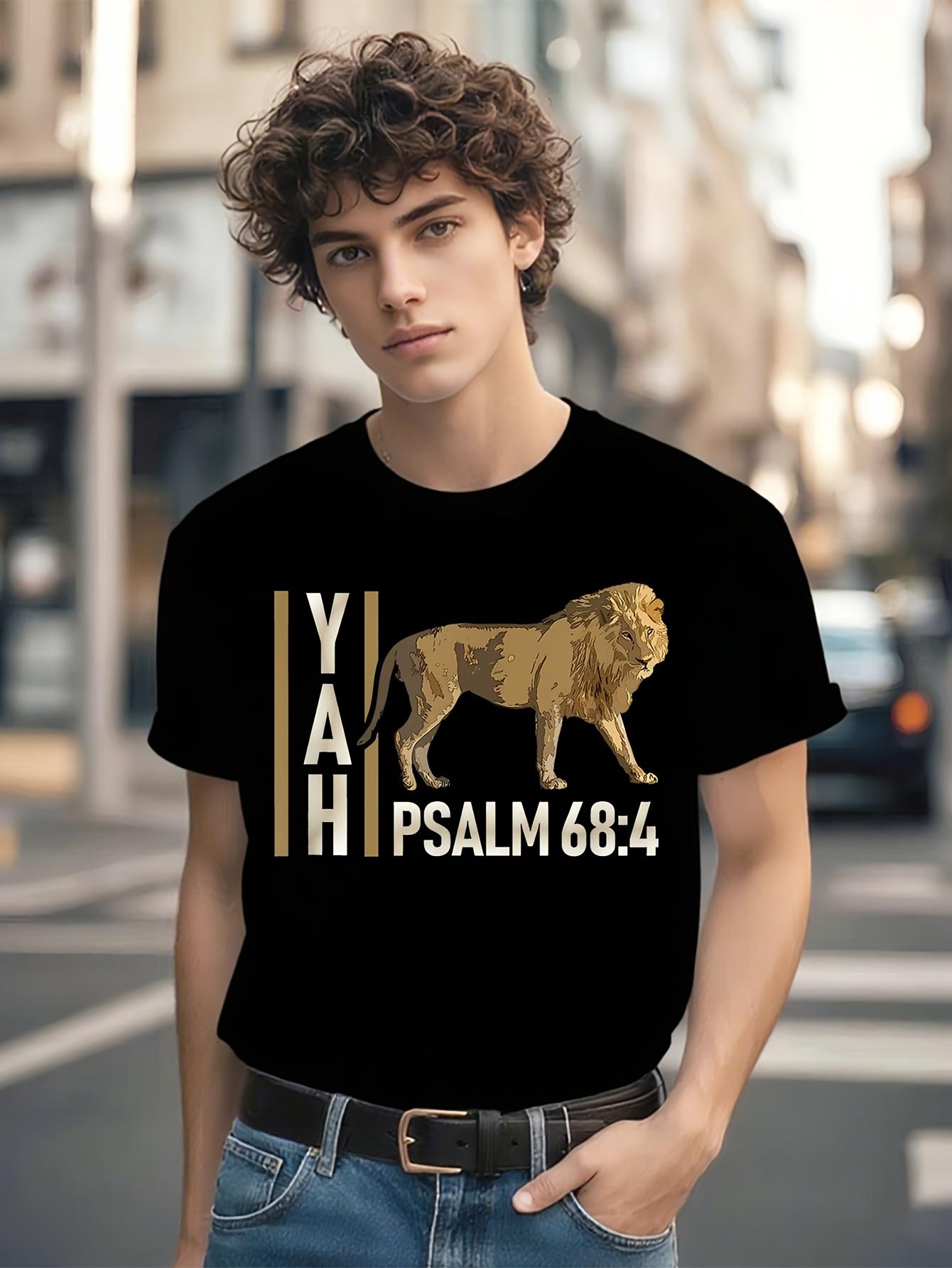 Heavyweight Yah Psalm 68:4 Hebrew Bible Verse T-shirt - Black Religious Graphic Tee with Golden Lion XXXXL