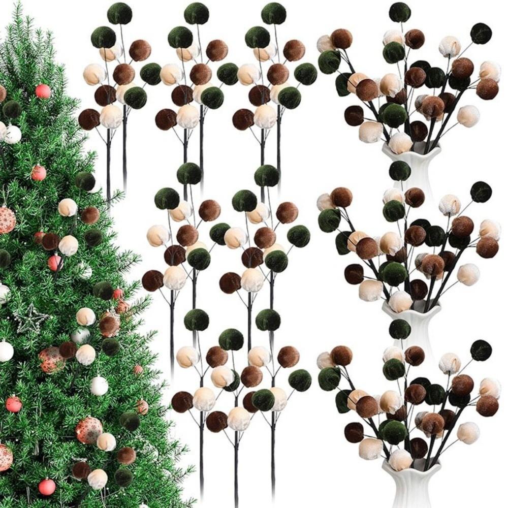 6 Balls Artificial Balls Bouquet Flocking Xmas Tree Ball Ornaments  Home Decoration